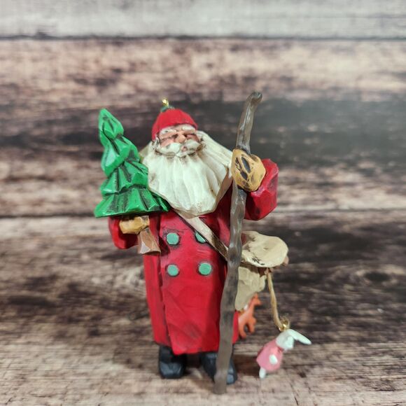 Set 3 Rustic Woodland Santa Ornaments Hallmark Christmas Collectors Folk Art - Picture 14 of 16